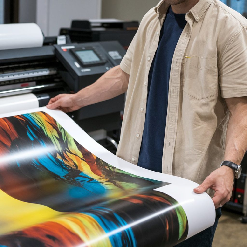 man is holding large sheet paper with word rainbow it - Graphic Arts 305
